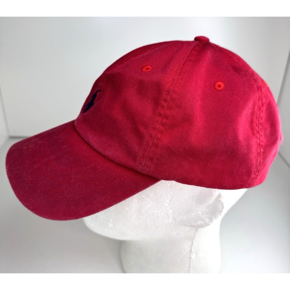 Polo Ralph Lauren Dark Red Navy Blue Pony Spell Out Strapback Hat Cap Mens OSFA - Picture 3 of 9